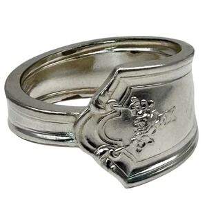 WM Rogers Vintage Silverplate Spoon Ring Floral Scroll Bypass Size 10.5